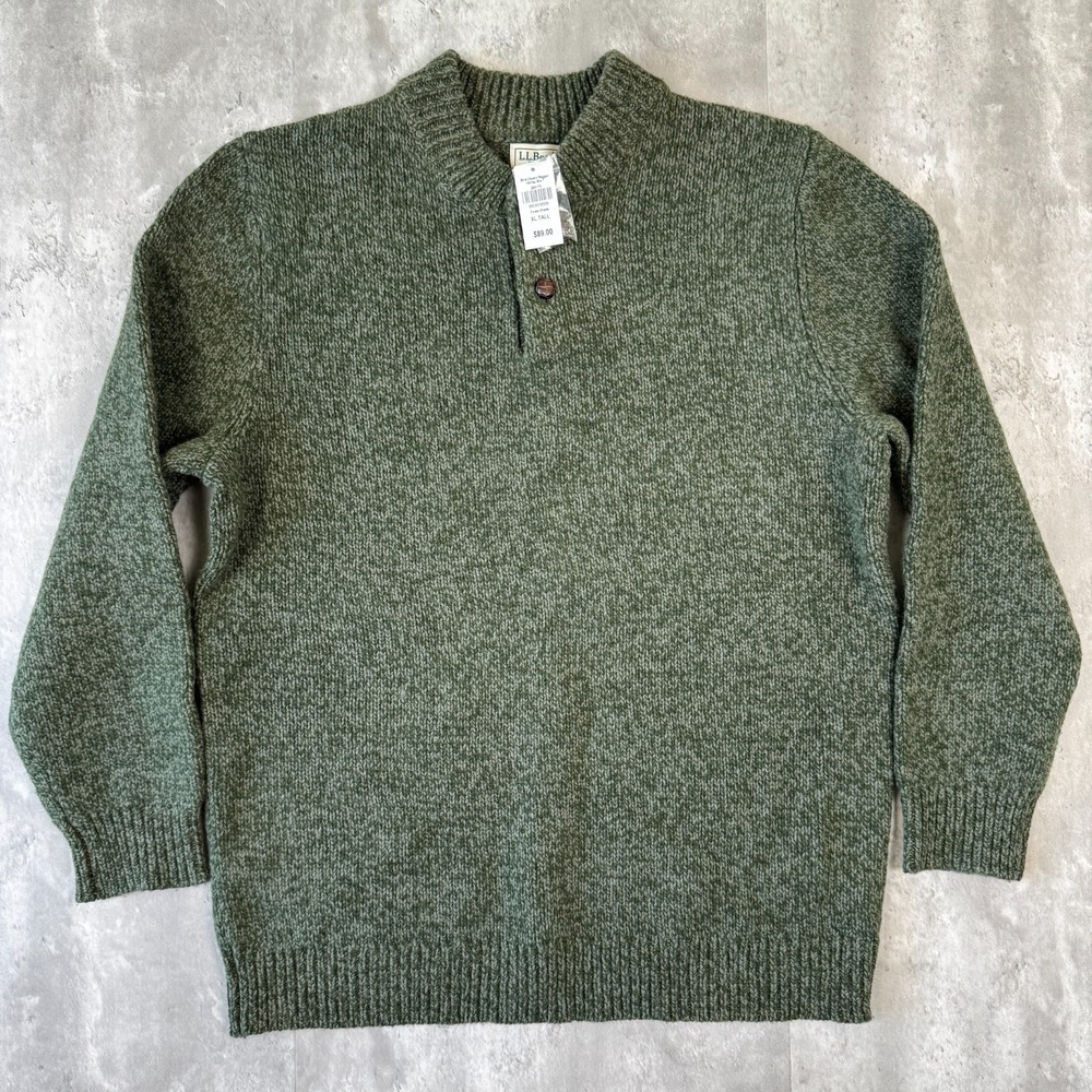 LL Bean Classic Ragg Wool Henley Sweater Mens XL Tall Forest Shade Green NWT